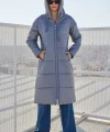 5120 Kapşonlu Uzun Şişme Mont  Gri