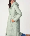 5120 Kapşonlu Uzun Şişme Mont  Mint