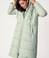 5120 Kapşonlu Uzun Şişme Mont  Mint