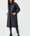 5120 Kapşonlu Uzun Şişme Mont  Siyah