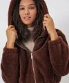 5193 Kapüşonlu Peluş Crop Ceket  Kahverengi