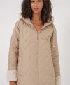 5197 Kapüşonlu Kapitone Mont  Bej
