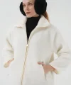 5211 Fermuarlı Peluş Mont  Ekru