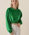 55392 Kadife Crop Bluz  Yeşil