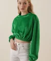 55392 Kadife Crop Bluz  Yeşil