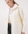 55446 Fermuarlı Oversize Peluş Mont  Bej