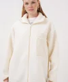 55446 Fermuarlı Oversize Peluş Mont  Bej