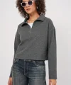 55449 Fermuarlı Yaka Örme Sweatshirt - Antrasit