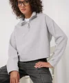 55449 Fermuarlı Yaka Örme Sweatshirt - Gri