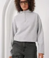 55449 Fermuarlı Yaka Örme Sweatshirt - Gri