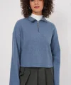 55449 Fermuarlı Yaka Örme Sweatshirt - İndigo