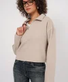 55449 Fermuarlı Yaka Örme Sweatshirt - Krem