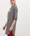 5613 Yaka Bağcıklı Çizgili Tunik - Siyah