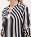 5613 Yaka Bağcıklı Çizgili Tunik - Siyah