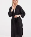 5835 Yırtmaçlı Yazlık Kimono - Siyah