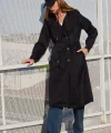 5853 Kruvaze Yaka Trençkot - Siyah