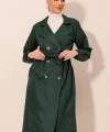 5853 Kruvaze Yaka Trençkot - Zümrüt Yeşili