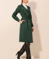 5853 Kruvaze Yaka Trençkot - Zümrüt Yeşili