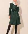 5853 Kruvaze Yaka Trençkot - Zümrüt Yeşili