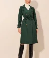5853 Kruvaze Yaka Trençkot - Zümrüt Yeşili