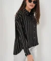 5924 Gümüş Çizgili Gömlek  Siyah