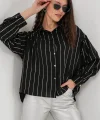 5924 Gümüş Çizgili Gömlek  Siyah