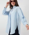 5946 Oversize Uzun Gömlek Tunik  Mavi