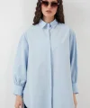5946 Oversize Uzun Gömlek Tunik  Mavi