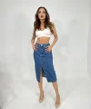 6478 DENİM MIDI SLIT SKIRT-MAVİ