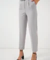 6556 Kemerli Kumaş Pantolon - Gri