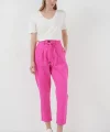 6660 Kemerli Keten Pantolon  Fuşya