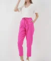 6660 Kemerli Keten Pantolon  Fuşya