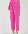 6660 Kemerli Keten Pantolon  Fuşya