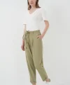 6660 Kemerli Keten Pantolon  Haki