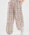 6665 Desenli Şalvar Pantolon  Krem