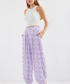 6665 Desenli Şalvar Pantolon  Lila