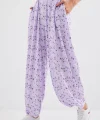 6665 Desenli Şalvar Pantolon  Lila
