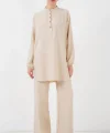 6678 Keten Tunik Pantolon İkili Takım - Bej