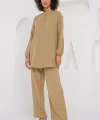 6678 Keten Tunik Pantolon İkili Takım - Bisküvi