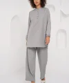 6678 Keten Tunik Pantolon İkili Takım - Gri