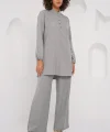 6678 Keten Tunik Pantolon İkili Takım - Gri