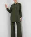 6678 Keten Tunik Pantolon İkili Takım - Haki