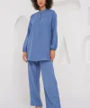 6678 Keten Tunik Pantolon İkili Takım - İndigo