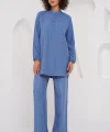 6678 Keten Tunik Pantolon İkili Takım - İndigo