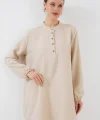 6678 Keten Tunik Pantolon İkili Takım - Krem