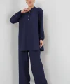 6678 Keten Tunik Pantolon İkili Takım - Lacivert