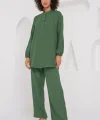 6678 Keten Tunik Pantolon İkili Takım - Zümrüt Yeşili