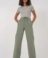 6690 Bol Paça Yüksek Bel Pantolon  Çağla