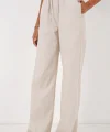6690 Bol Paça Yüksek Bel Pantolon  Krem