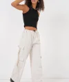 6691 Geniş Paça Kargo Pantolon  Ekru